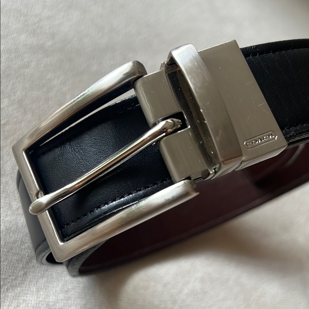 Coach Black Leather Belt with Silver Buckle